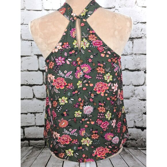 LOFT Summery Boho Cottage Floral Linen-Blend Halter Tank in Fresh Thyme Size XS - Picture 5 of 8